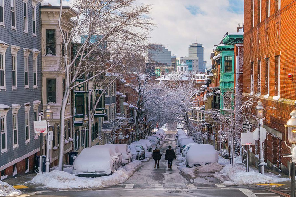 boston with snowfall